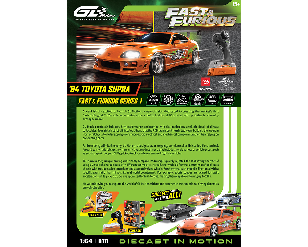 Greenlight Motion 1:64 RC The Fast & The Furious 1994 Toyota Supra “Brian’s Supra” Combo Set