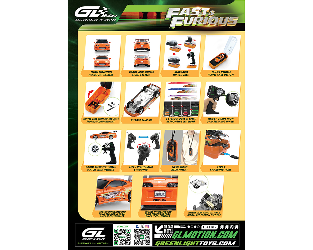 Greenlight Motion 1:64 RC The Fast & The Furious 1994 Toyota Supra “Brian’s Supra” Combo Set
